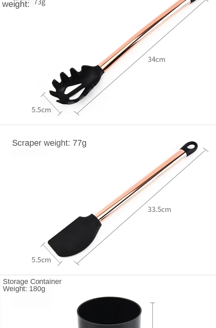 Silicone Kitchenware Large Colander Spatula Soup Spoon Rose Gold Stainless Steel Non-stick Home Kitchen Supplies Cooking Tools