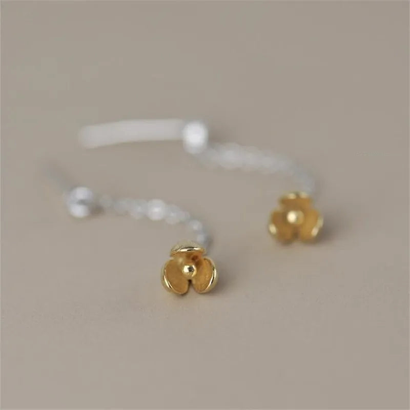 New Fashion Personality Hanging Golden 925 Sterling Silver Jewelry Sweet Temperament Turmeric Flower Dangle Earrings E109