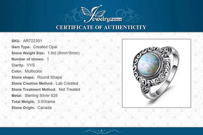 JewelryPalace Vintage 1.5ct Huge Created Opal Ring Unique Open Adjustable Cocktail 925 Sterling Silver Rings for Women Jewelry - AMULET RING STORE