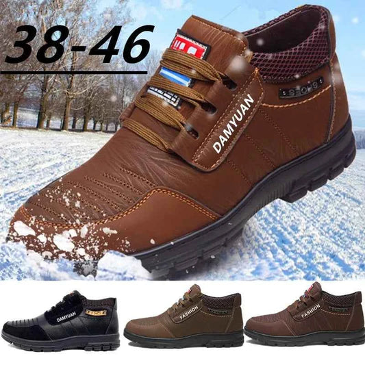 FUQIAO Hot Fur Men's Casual Shoes Warm Flats British Style Leather Footwear Comfort Non-slip Winter Boots Men Plus Size 46