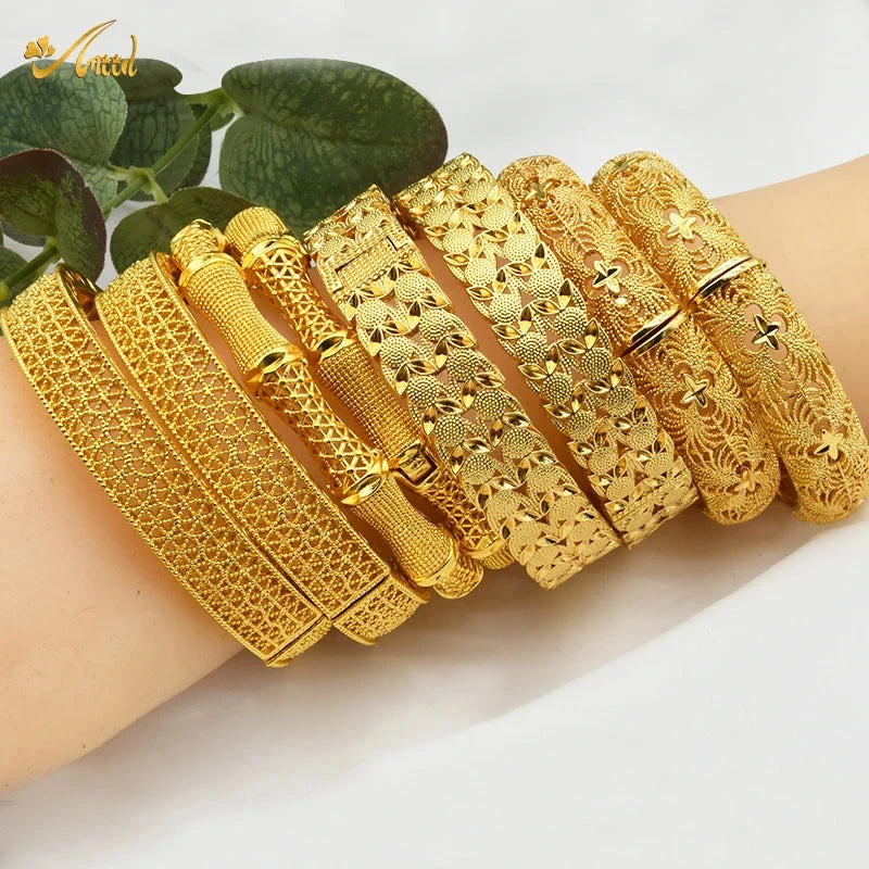 ANIID Women Charm Bracelet Bangle 24K Gold Color Jewelry Dubai Flower Bangle Brand African Designer Ethiopian Hawaiian Jewelry - AMULET RING STORE