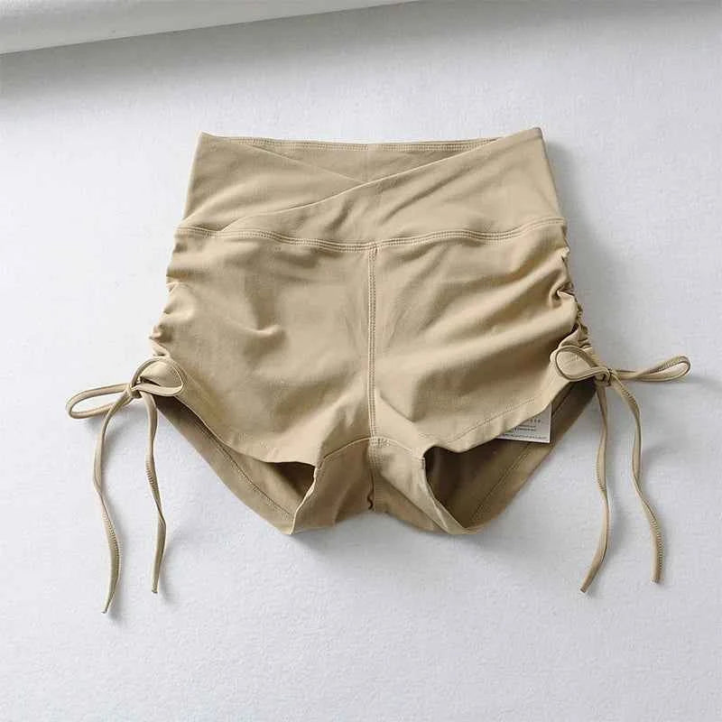 BRADELY MICHELLE Sexy Women High Waist Elastic Pure Color Tihgt Workout Drawstring Push Up Short Leggings Female