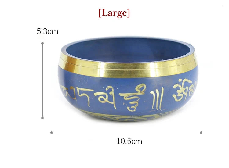 Silent Mind Tibetan Singing Bowl Set Blue Color Design With Dual Surface Mallet and Silk Cushion Promotes Peace - AMULET RING STORE
