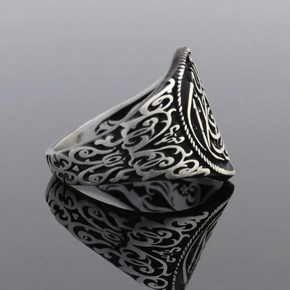 Solid 925 Sterling Silver La Galibe Illallah Written Islamic Men's Ring Special Jewelry Access For Men Made in Turkey