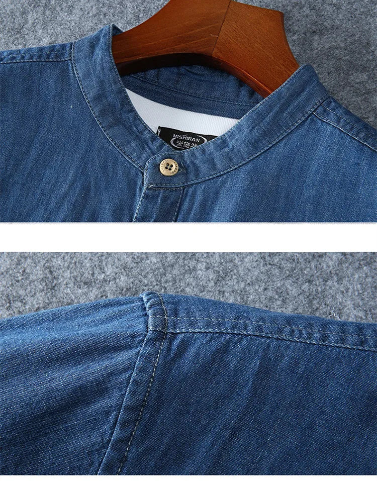Men's Blue Denim Shirts Short Sleeve Jean Shirts New Summer High Quality Men Cotton Light Blue Denim Shirts Plus size L-8XL