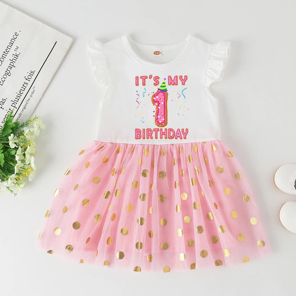 Baby Girl 1-6 Year Dress Cute Donut Number Birthday Outfit Girl Baby Dress Summer Clothes Kids Girl Party Tutu Outfits Dresses