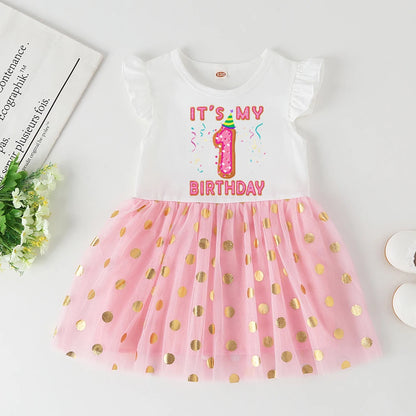 Baby Girl 1-6 Year Dress Cute Donut Number Birthday Outfit Girl Baby Dress Summer Clothes Kids Girl Party Tutu Outfits Dresses