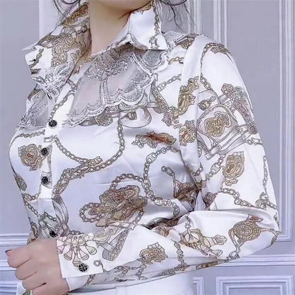 Trendy Streetwear Offce Women Blouses Hot drill Mesh Chiffon Shirts Long sleeve Lapel Buttons Female Blusas Tops Casual Shirts