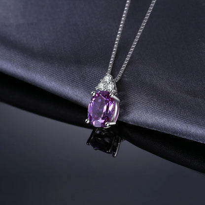 JewelryPalace Oval Purple Created Alexandrite Sapphire 925 Sterling Silver Pendant Necklace Gemstone Statement Necklace No Chain