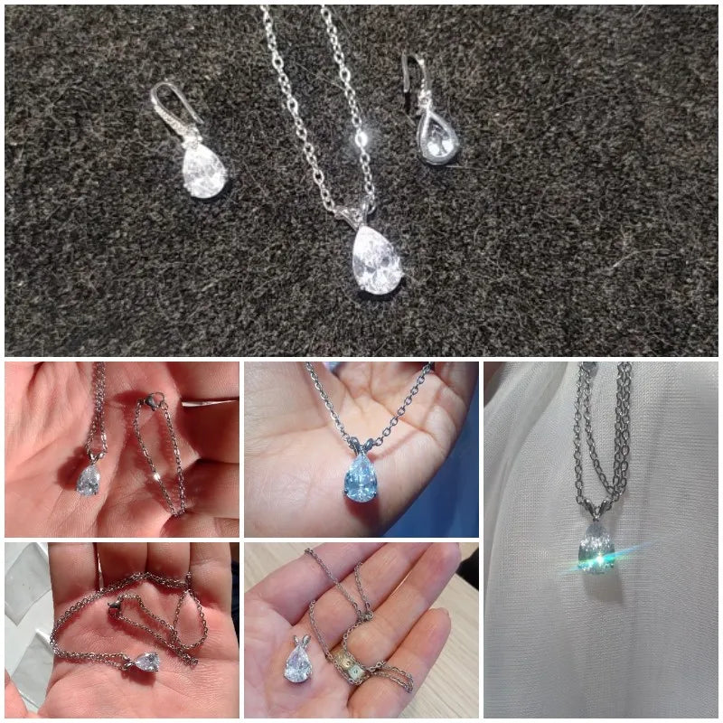 Huitan Water Drop Cubic Zirconia Crystal Women's Necklace Simple and Elegant Female Accessories Gift Wedding Jewelry 2021 Trendy