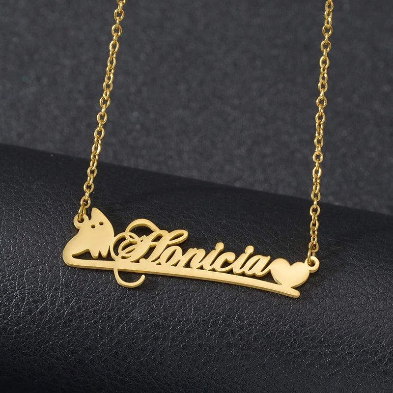Personalized Love Heart Name Necklace - Stainless Steel Custom Jewelry