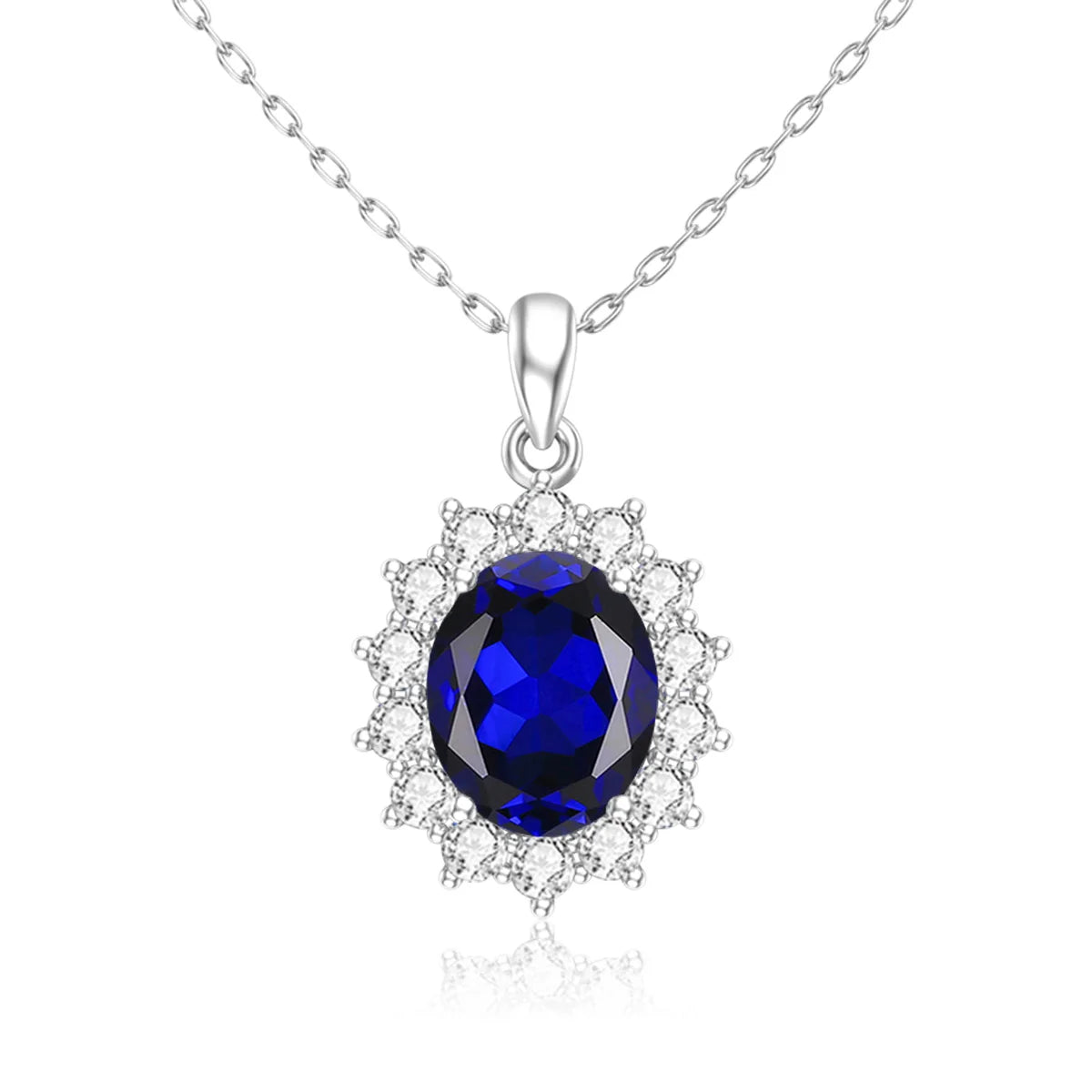 Szjinao Luxury Gold Pendant For Women Real 925 Sterling Silver Shiny Blue Sapphire With Cubic Zirconia Gemstone Fine Jewelery