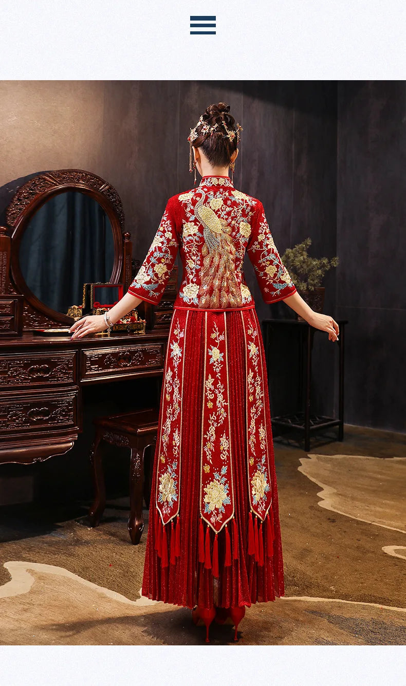 Traditional Chinese Wedding Dress Oriental Style Dresses China Clothing Size 6XL 2020 Modern Cheongsam Red Qipao Long