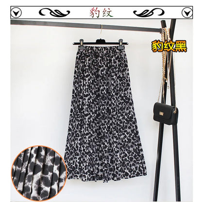 Women Summer Boho Chiffon Long Skirt Elegant Floral Print Pleated Skirts Elastic High Waist Casual Midi Skirt Women Clothes 2021