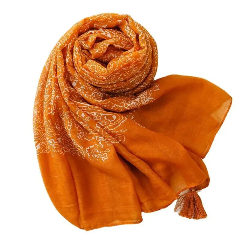 New Women Fashion Orange Cashew Floral Viscose Shawl Scarf From Aztec Ethnic Echarpe Foulard Femme Bufanda Muslim Hijab 180*90Cm - AMULET RING STORE