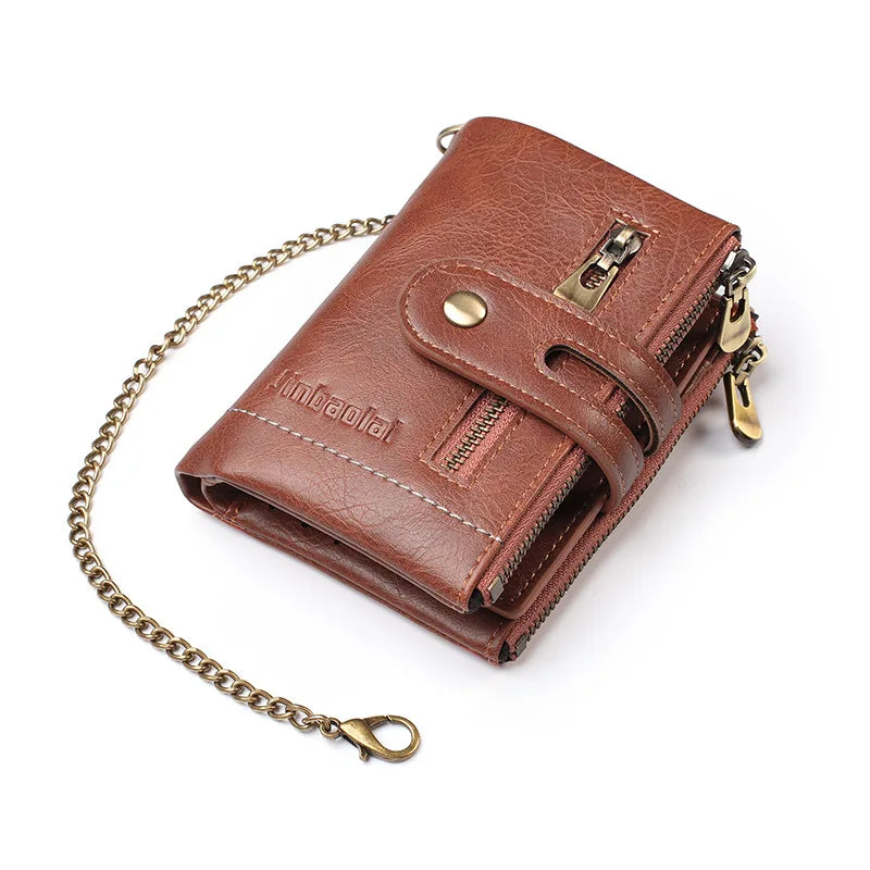 New Men Wallets PU Leather Short Card Holder Chain Luxury Brand Men's Purse High Quality Classic Retro Male Wallet - AMULET RING STORE