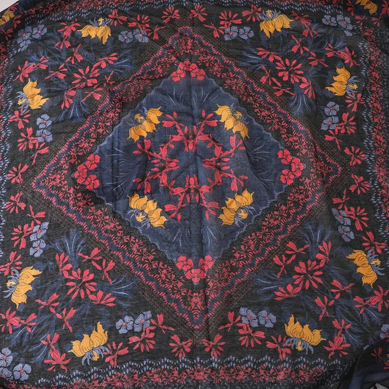 2023 Women Fashion Small Polka Floral Tassel Viscose Shawl Scarf Print Voile Wrap Headband Bufandas Muslim Hijab Sjaal 130*130Cm - AMULET RING STORE