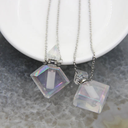 5 Shape Stainless steel Chains Rainbow Aura Crystal Perfume Bottle Pendant Necklace,AB Quartz Essential Oil Diffuser Vial Charms - AMULET RING STORE