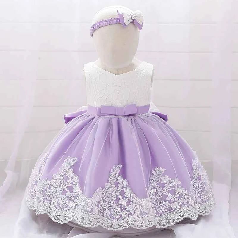 Infant White Pink First 1st Birthday Dress For Baby Girl Costume Big Bow Princess Baptism Girls Dresses Party Dress Child