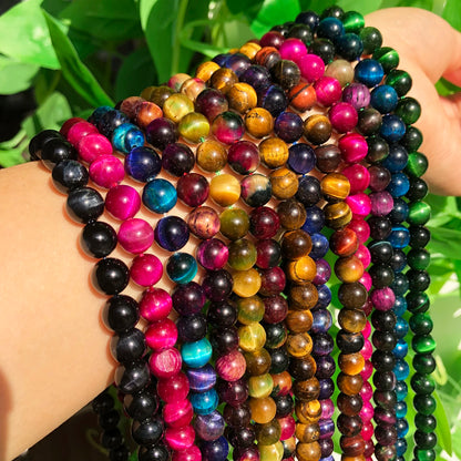 Natural Stone Multicolor Tiger Eye Round Loose Beads For Jewelry Making 4 6 8 10 12 14mm DIY Bracelet Accessories 15'' Strands - AMULET RING STORE