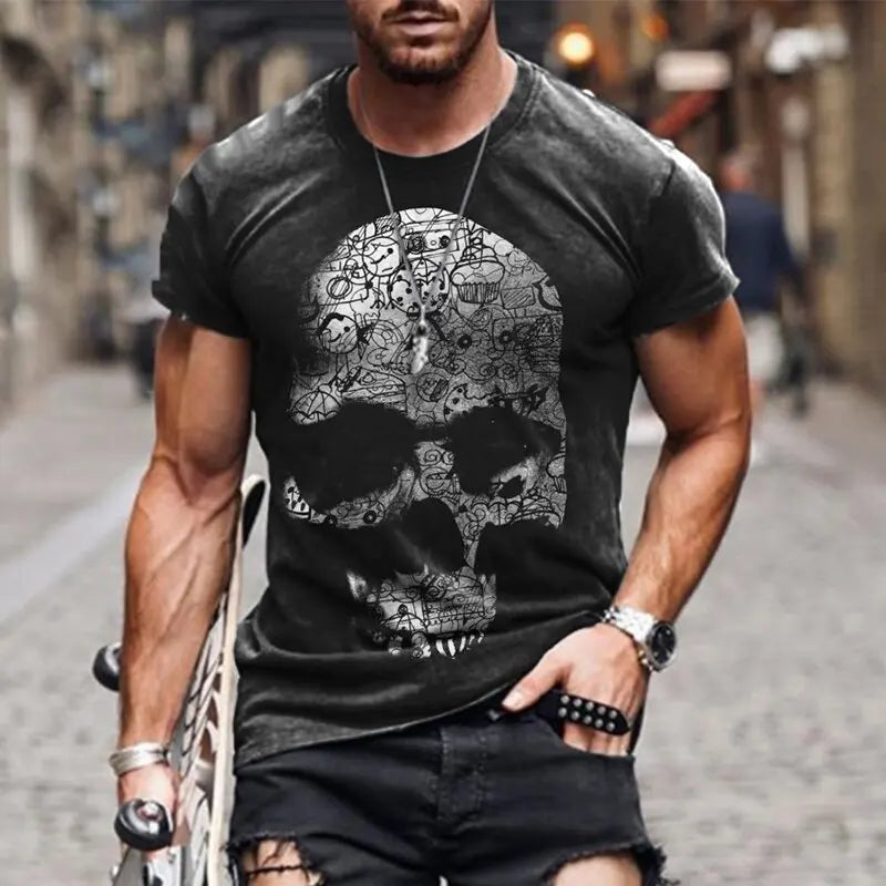 Personality 3D Printing Men's T-Shirt Skull Pattern for Men Demon Streetwear Handsome O-Neck Short Sleeves Casual Tshirt Top Tee - AMULET RING STORE