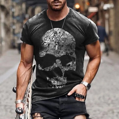 Personality 3D Printing Men's T-Shirt Skull Pattern for Men Demon Streetwear Handsome O-Neck Short Sleeves Casual Tshirt Top Tee - AMULET RING STORE