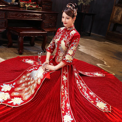 Traditional Chinese Wedding Dress Oriental Style Dresses China Clothing Size 6XL 2020 Modern Cheongsam Red Qipao Long