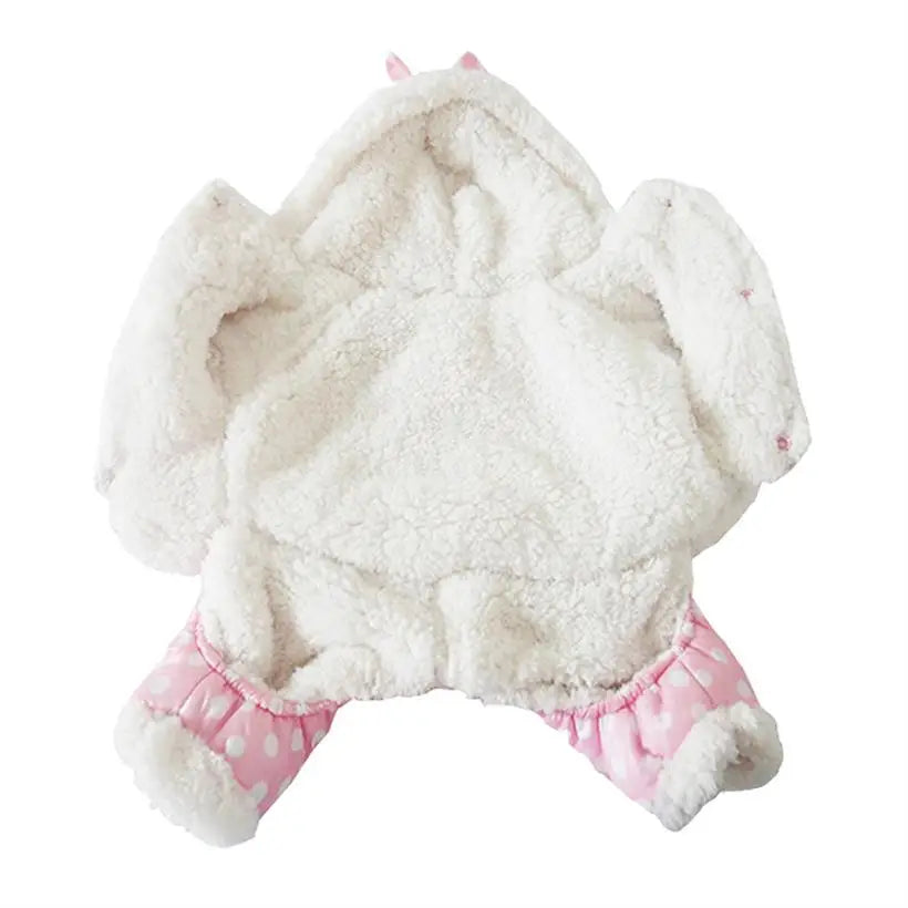 Small Dog Snowsuit Polka Dot Pattern Fleece Winter Coat For Girls Dogs Jumpsuit Hooded Waterproof Outdoor Cotton Padded Dog Coat - AMULET RING STORE