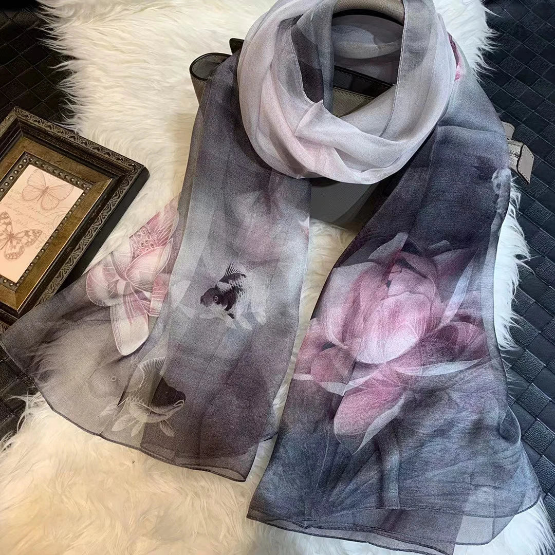BYSIFA|New Black Pink Peony 100% Silk Shawl Scarf Women Chiffon Long Silk Scarves Cape Summer Foulard Winter Brand Scarves Wraps