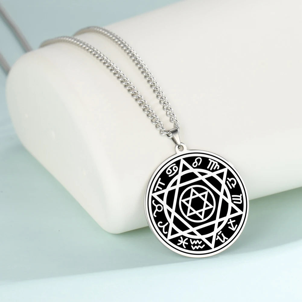 Wicca 7 Archangels Sigil Charm Necklaces Men Women Seal of Solomon Pendant Supernatural Protection Amulet Magic Talisman Jewelry