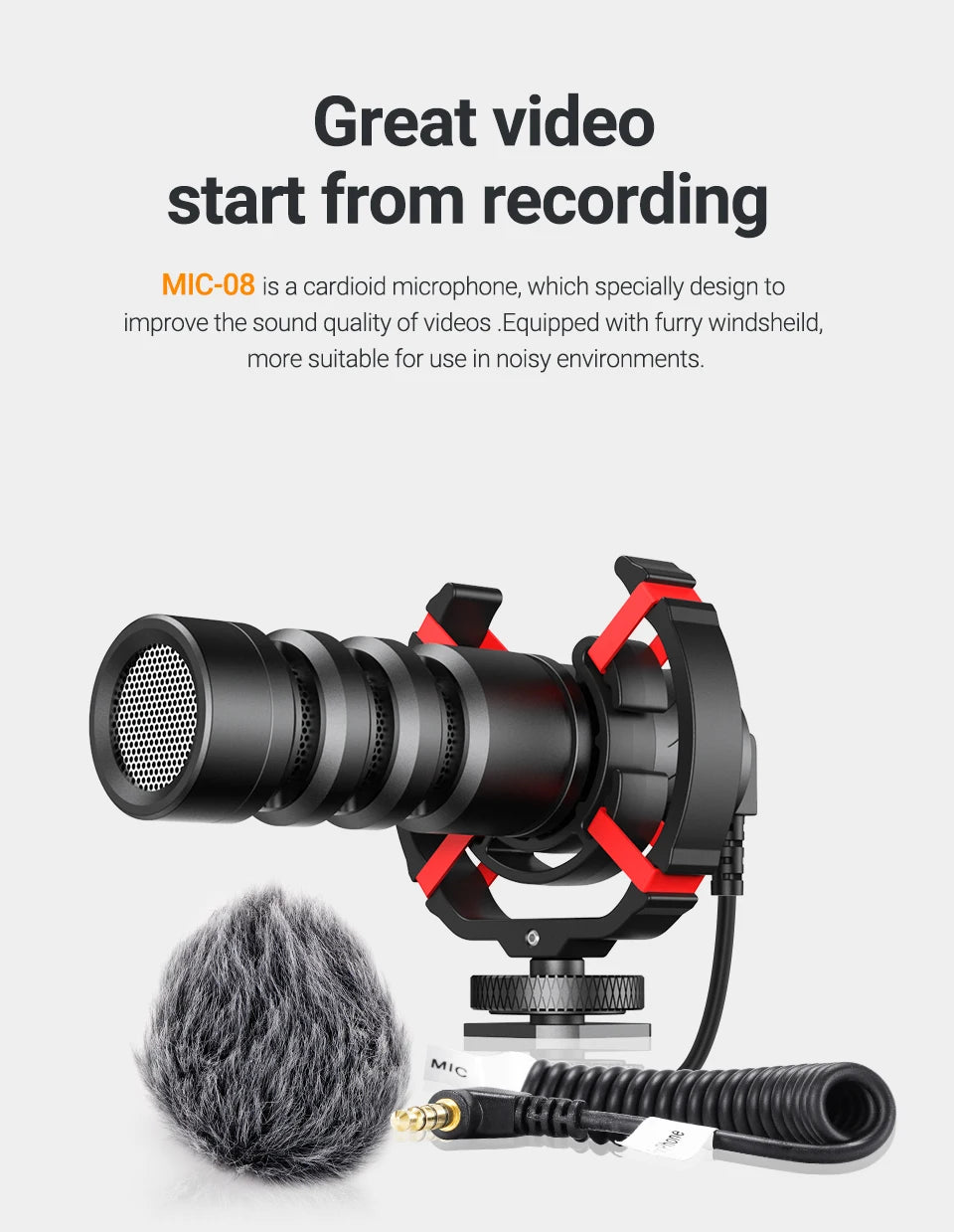 MAMEN Professional Shotgun Microphone Vlog Podcast Microfone Cardioid Pickup for Canon Nikon Camera Phone Interview Recording