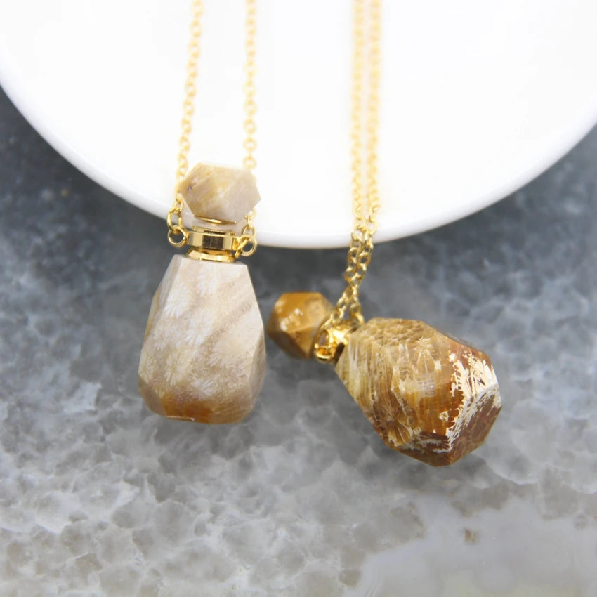 Natural Quartz Faceted Perfume Bottle Pendants Memorial Jewelry,Healing Gems Essential Oil Diffuser Vial Necklace,Women Gift - AMULET RING STORE