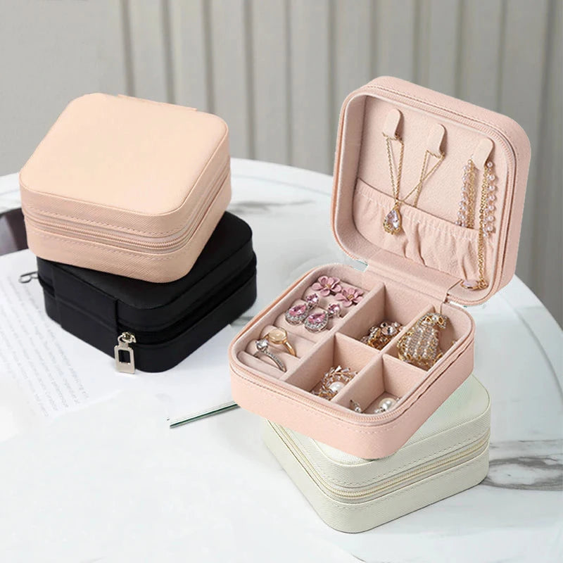 Portable Jewelry Box Jewelry Organizer Display Travel Jewelry Case Boxes Button Leather Storage Zipper Jewelers Joyero - AMULET RING STORE