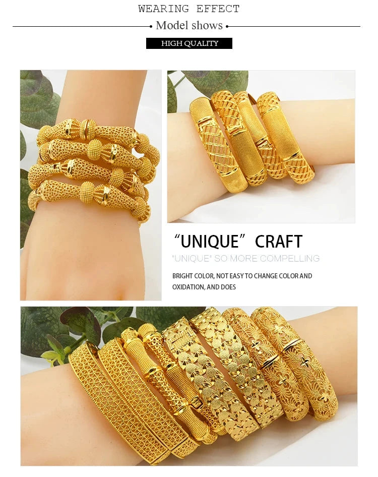 ANIID Women Charm Bracelet Bangle 24K Gold Color Jewelry Dubai Flower Bangle Brand African Designer Ethiopian Hawaiian Jewelry - AMULET RING STORE