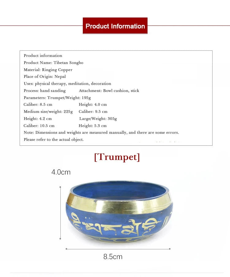 Silent Mind Tibetan Singing Bowl Set Blue Color Design With Dual Surface Mallet and Silk Cushion Promotes Peace - AMULET RING STORE