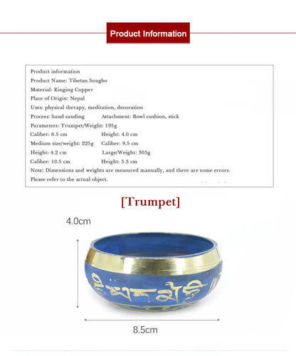 Silent Mind Tibetan Singing Bowl Set Blue Color Design With Dual Surface Mallet and Silk Cushion Promotes Peace - AMULET RING STORE