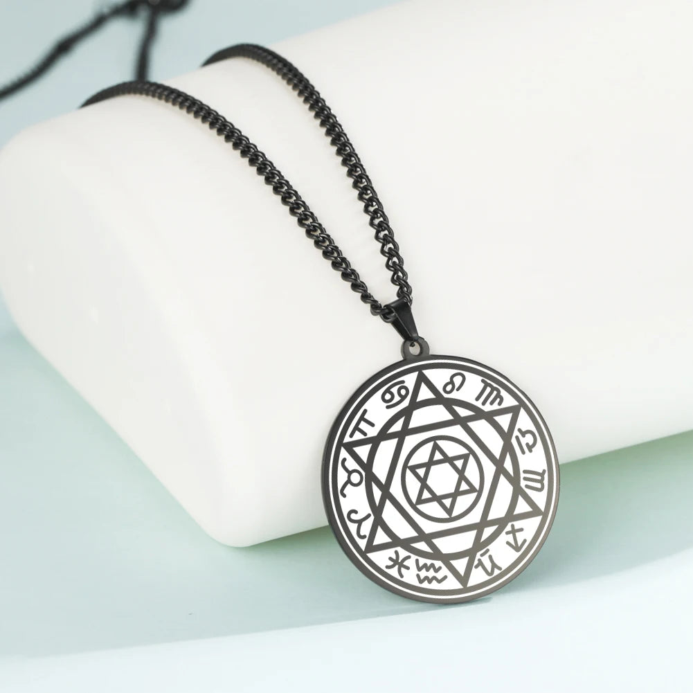 Wicca 7 Archangels Sigil Charm Necklaces Men Women Seal of Solomon Pendant Supernatural Protection Amulet Magic Talisman Jewelry