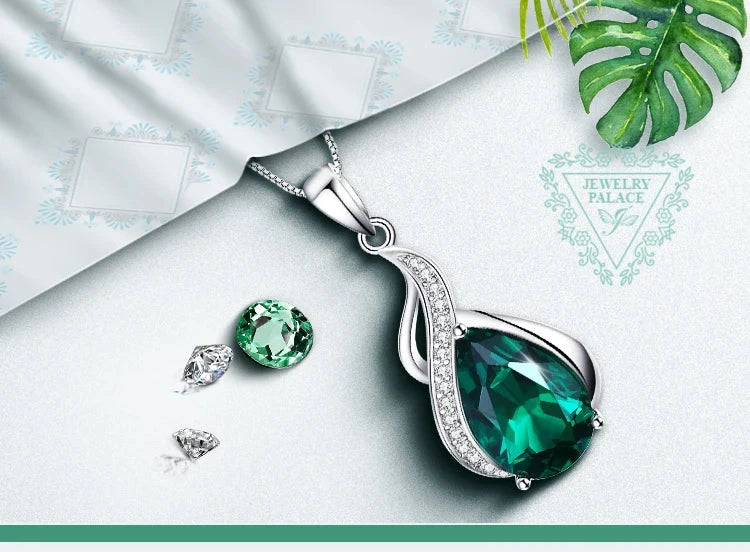 JewelryPalace 2.7ct Simulated Nano Emerald 925 Sterling Silver Pendant Necklace for Woman No Chain - AMULET RING STORE