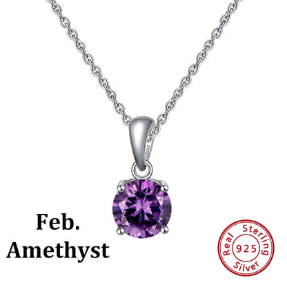 ORSA JEWELS 925 Sterling Silver 12 Color Heart Shaped Birthstone Pendant Necklace Woman Girl's Lucky Birthday Jewelry Gift APN02