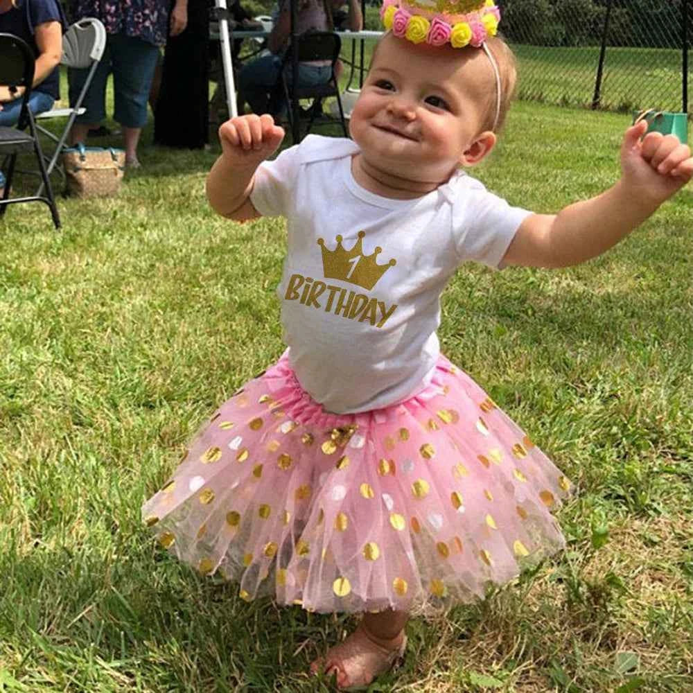 Birthday One Baby Girl Pink Tutu Cake Outfits Infant Baby Girls Dress Suits Birthday Party Dresses Cute Girls Smash Cloth 0-12M
