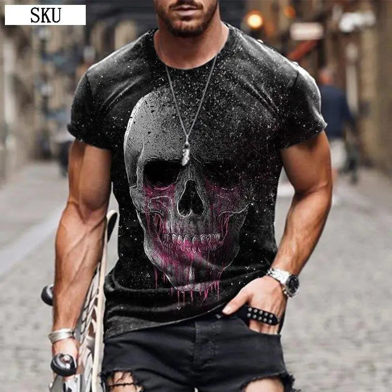 Personality 3D Printing Men's T-Shirt Skull Pattern for Men Demon Streetwear Handsome O-Neck Short Sleeves Casual Tshirt Top Tee - AMULET RING STORE