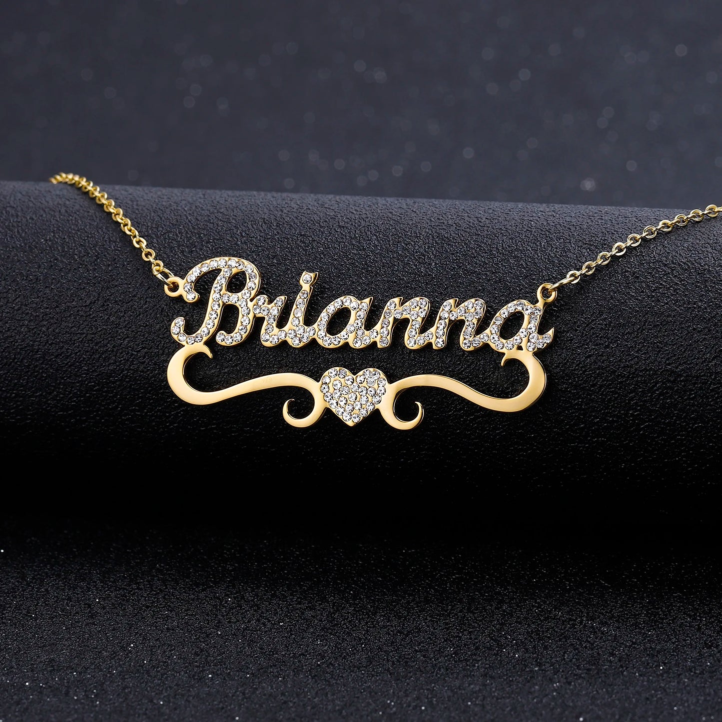 Qitian Personalized Name Necklace With Heart For Women Custom Gold Stainless Steel BlingBling Pendant Custom Iced Out Necklaces