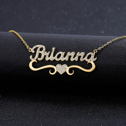 Qitian Personalized Name Necklace With Heart For Women Custom Gold Stainless Steel BlingBling Pendant Custom Iced Out Necklaces