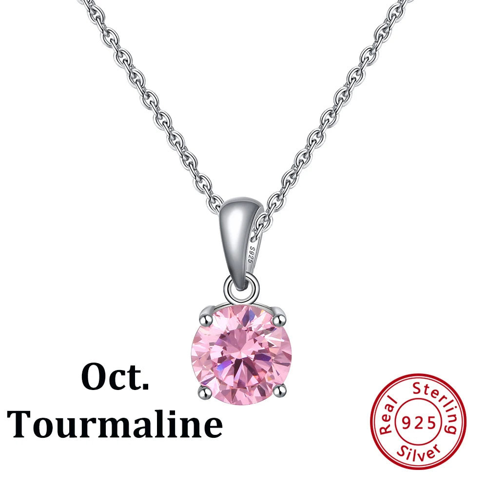 ORSA JEWELS 925 Sterling Silver 12 Color Heart Shaped Birthstone Pendant Necklace Woman Girl's Lucky Birthday Jewelry Gift APN02