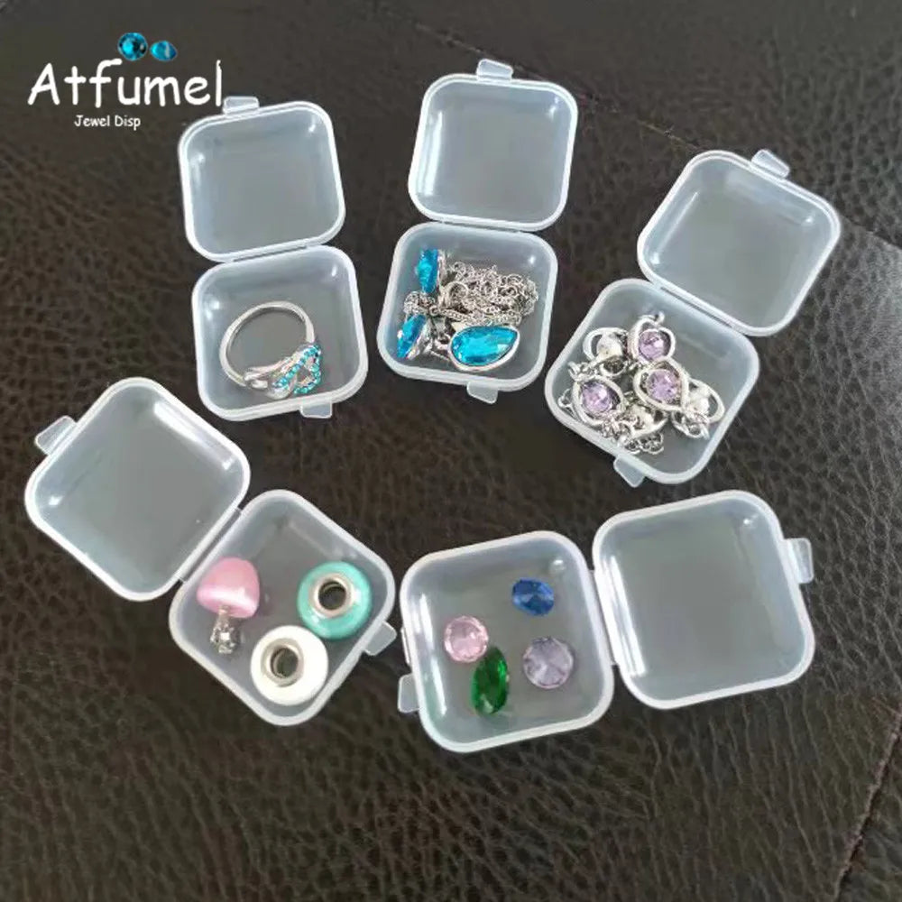 Transperant Square Diamond Jewelry Storage Box Stone Display Case Round Gemstone Organizer 1Pc Small Coin Ring Travel Gift Box - AMULET RING STORE