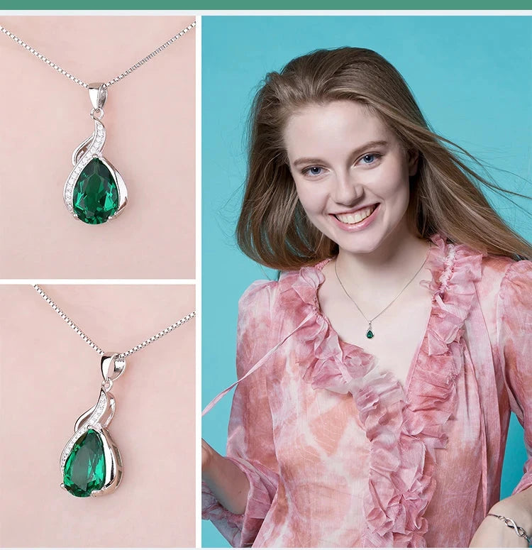 JewelryPalace 2.7ct Simulated Nano Emerald 925 Sterling Silver Pendant Necklace for Woman No Chain - AMULET RING STORE