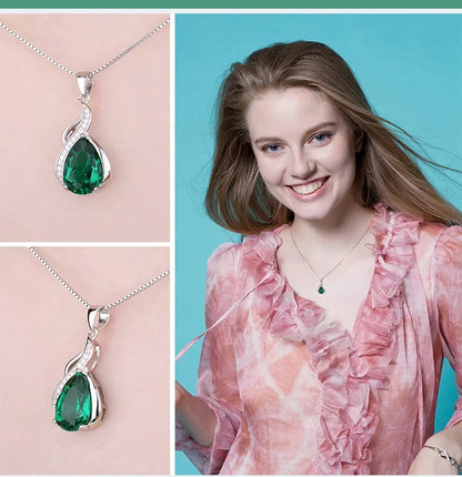JewelryPalace 2.7ct Simulated Nano Emerald 925 Sterling Silver Pendant Necklace for Woman No Chain - AMULET RING STORE