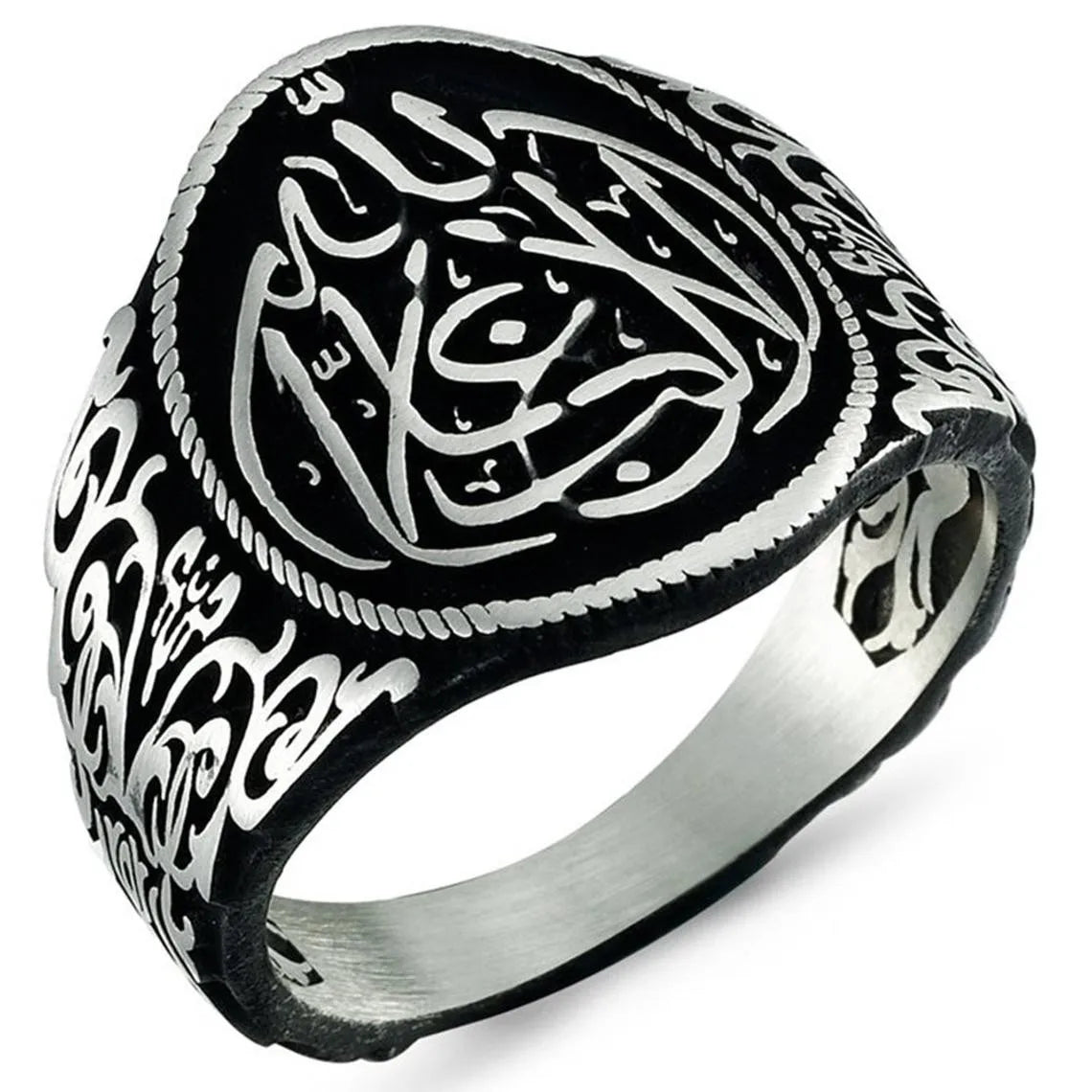 Solid 925 Sterling Silver La Galibe Illallah Written Islamic Men's Ring Special Jewelry Access For Men Made in Turkey