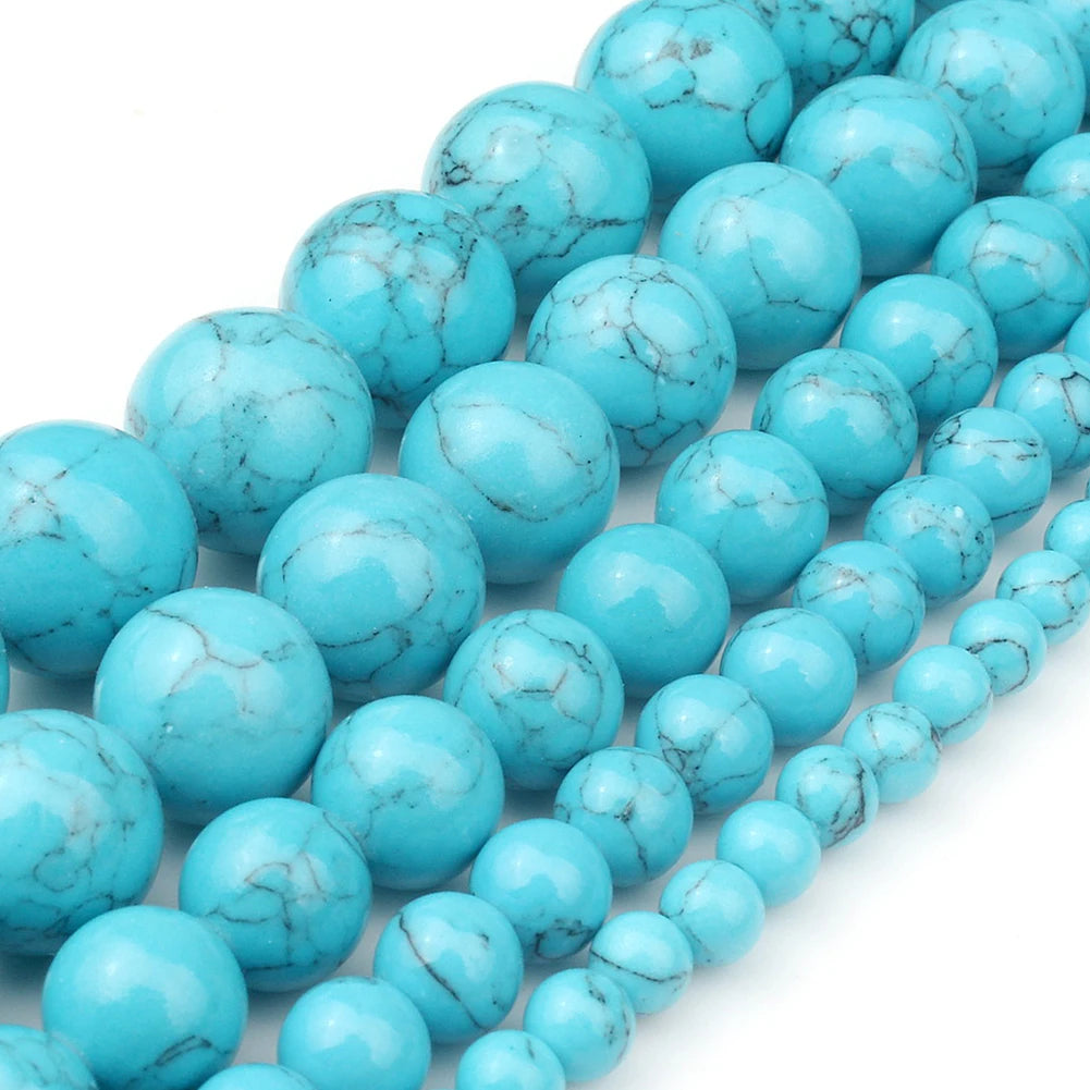 Real Natural Blue Stone Beads Turquoises Agates Amazonite Jades Tiger Eye Round Beads for DIY Couple's Bracelet Jewelry Making - AMULET RING STORE