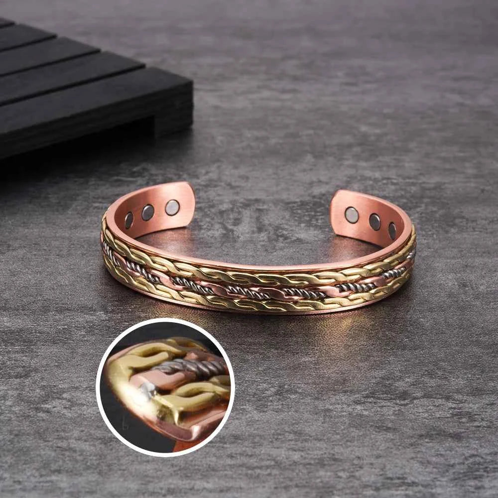 Vinterly Cross Copper Bracelets Gold-color Rose Twisted Magnetic Women Adjustable Open Cuff Bangles Resizable Jewelry Magnets